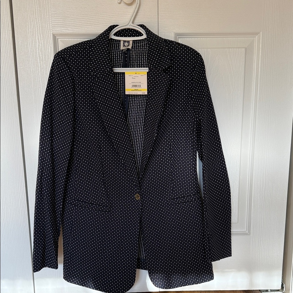 Anne Klein Dark Blue and White Patterned Jacket